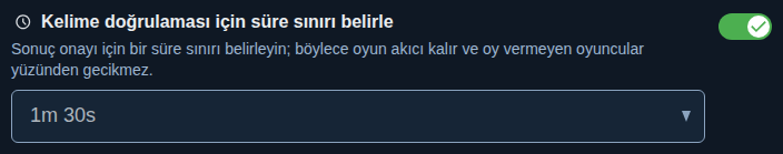 Ayar: kelimeleri onaylama süresi