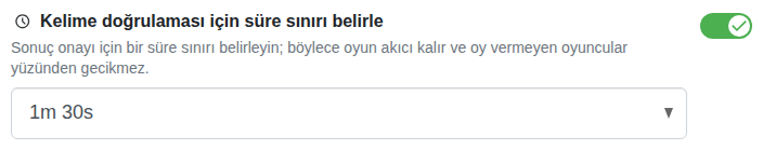 Ayar: kelimeleri onaylama süresi