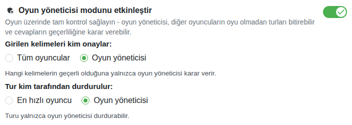 Ayar: oyun ev sahibi modu