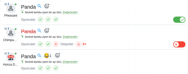Bir oyuncunun yanındaki izleyici oylarının toplamı
