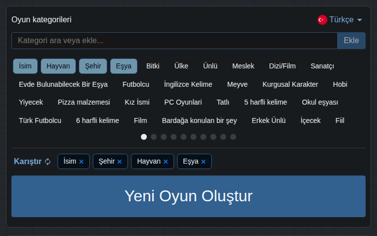 Kategori seçimi