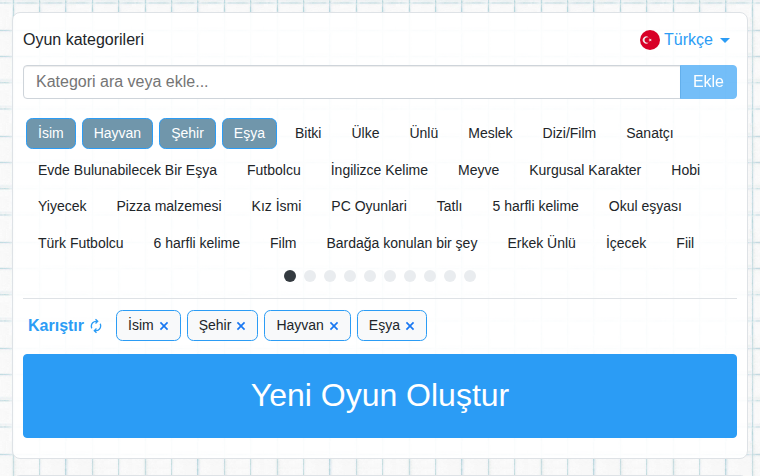 Kategori seçimi