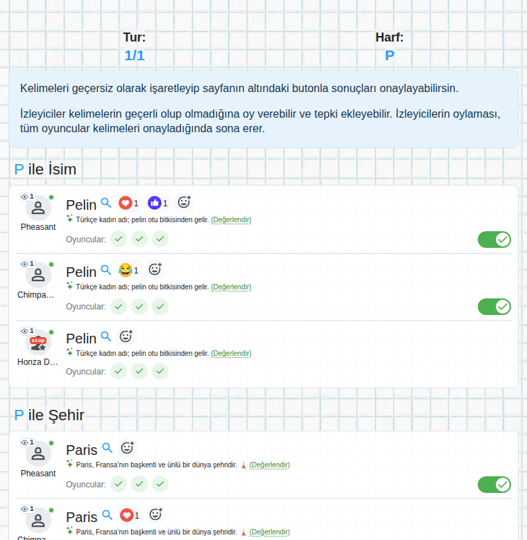 Kelimeleri değerlendirme